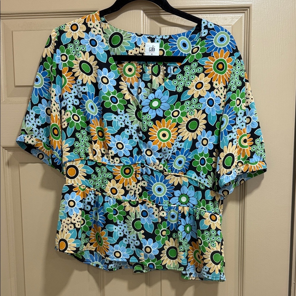 CAbi Vibrant Floral Blouse - Blue, Green, Yellow